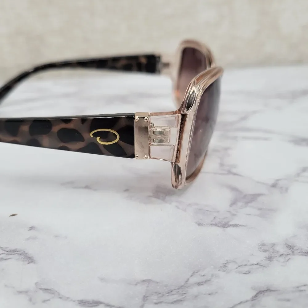 Oscar De La Renta Clear Peachy Pink Frame Sunglasses with Tortoise Arms